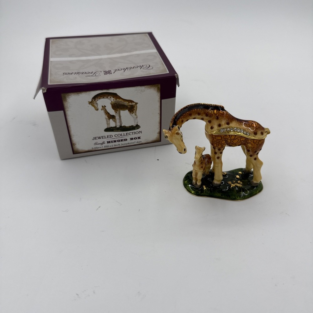 Cherished Treasures Jeweled Collection Momma Giraffe & Baby Hinged Box